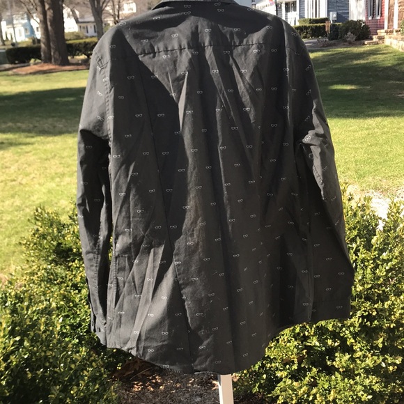 H&M Mens Long Sleeve Button Up Shirt, Black with Sunglass Print; Medium Slim Fit - Picture 3 of 5